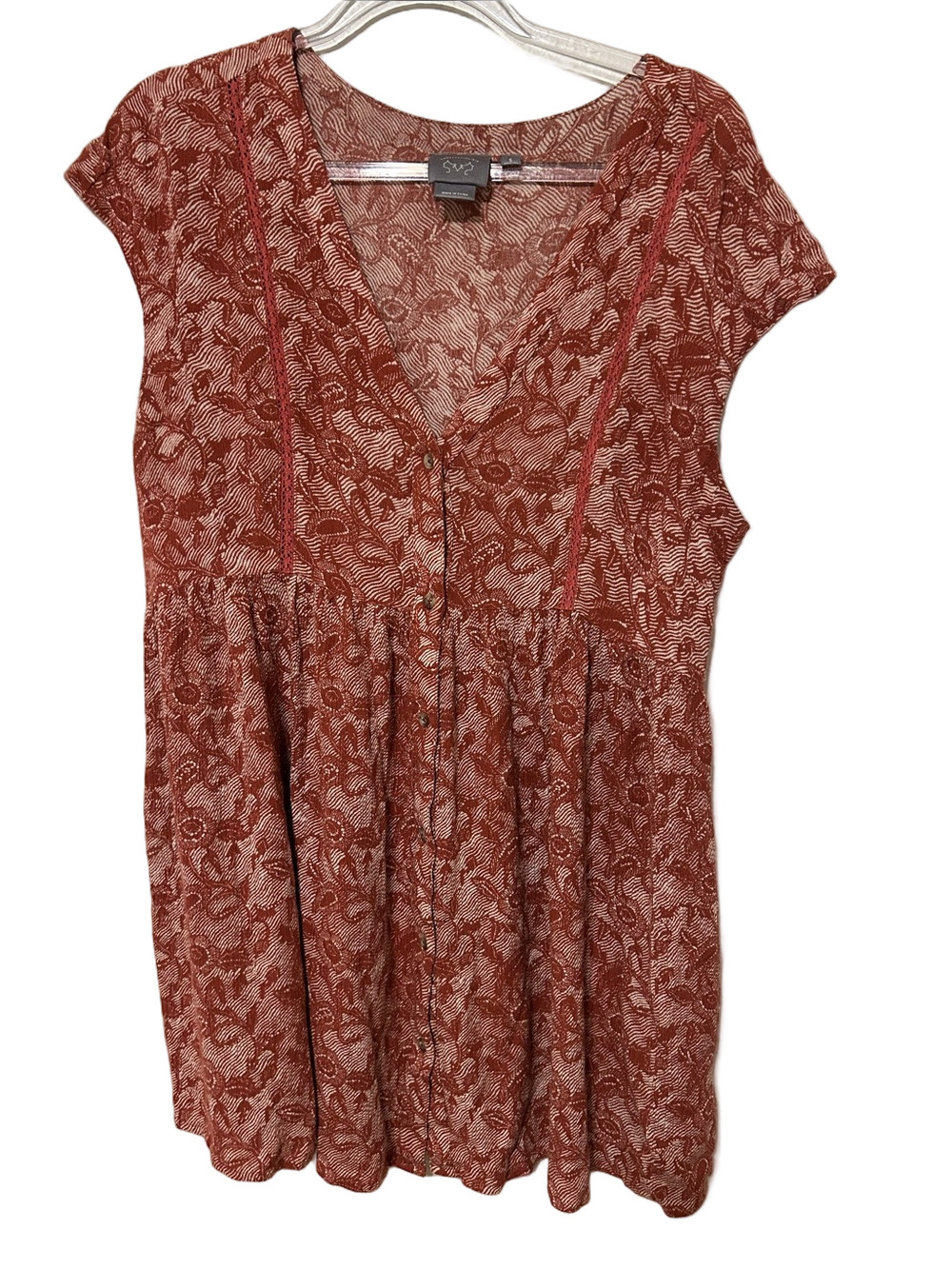 Anthropologie Vanessa Virginia Rust Floral Button-Front Top Size S Guc